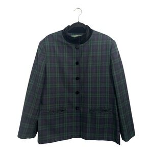 Orvis Jacket Women’s 16 Green Plaid Wool Velvet Coat Vintage USA